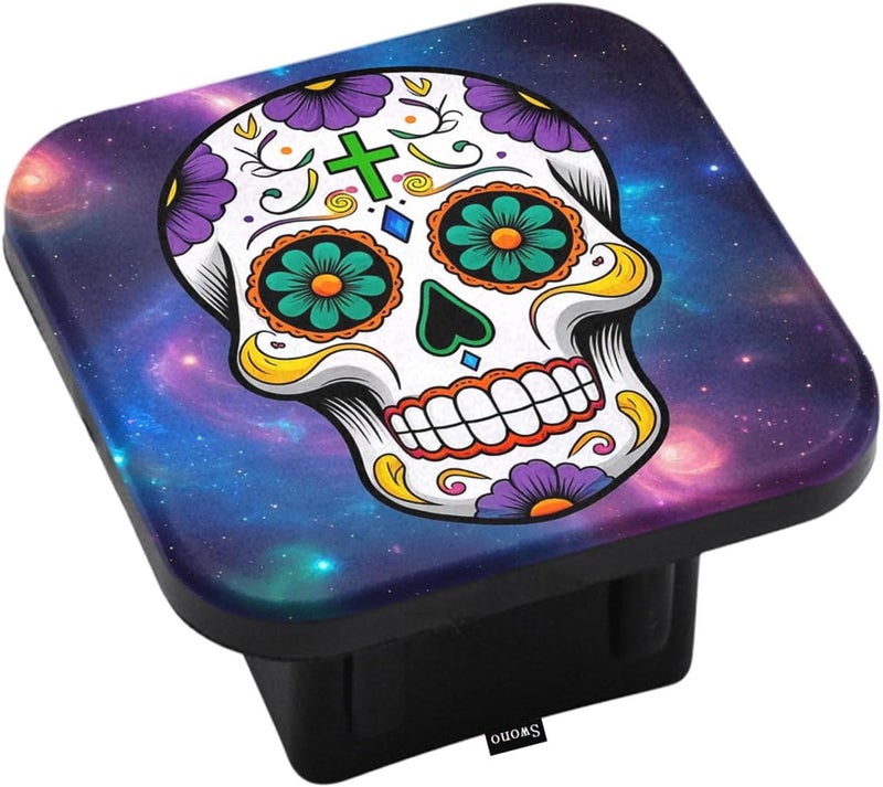 Swono Sugar Skull Travel Trailer Hitch Cover - Day of The Dead Floral Skeleton Galaxy Space Hitch Cover Tube Plug Universal Fits 2" Tow Hitch Receiver for Cars Trucks - Image 1